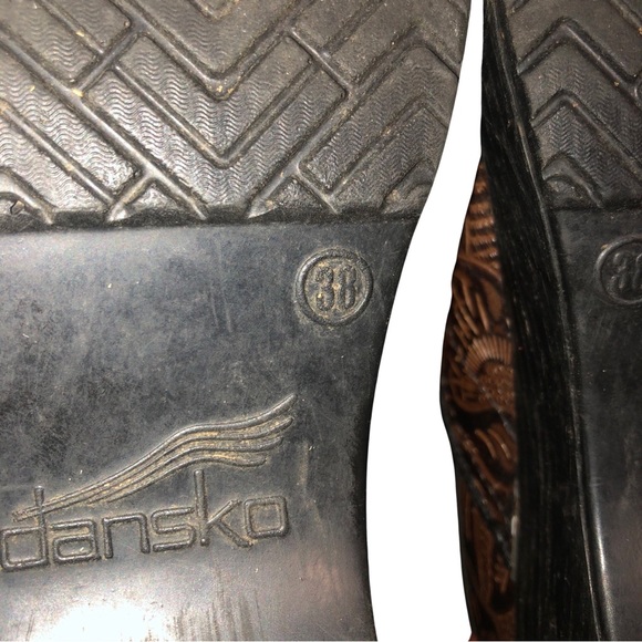 Dansko Clogs Shoes Size 38 US8 Brown Tooled Leather Paisley Floral - Picture 10 of 11